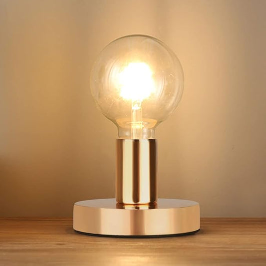 Helunsi Industrial Table Lamp, Gold E26 E27 Base Without Shade, Mini Short Desk Lamp Exposed Bulb, Simple Metal Edison Light Bulb Stand, 5.8ft Cord Switch Plug Holder - Bloomnest