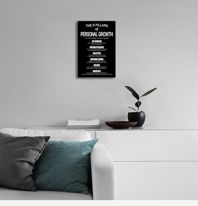 Motivational Wall Decor The 6 Pillars Of Personal Growth Self Improvement Poster Transform Your Life Inspirational Wall Art Printed Canvas Artwork for Bedroom Workplace Home Framed [12" W X 18" H] - Bloomnest