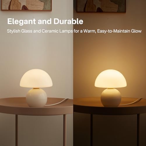 Mushroom Lamp Table Lamp for Bedroom,Desk Bedside Small Lamps for Living Room Night Stands,Mushroom Decor Cute Mini Modern Mid Century Lamps,Unique Aesthetic Home Living Room Decor(White) - Bloomnest