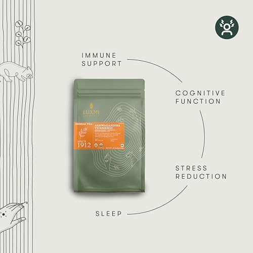 Luxmi Estates Astounding Ashwagandha Tea, 50 Tea Bags, with Ashwagandha, Turmeric, Ginger, Lemongrass & More, for Stress Relief, Calming, and Relaxing - Bloomnest
