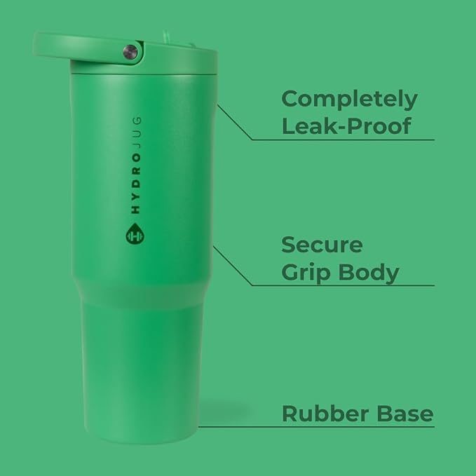HydroJug Sport - Stainless Steel Tumbler with Straw, Vacuum Insulated, 32oz Leakproof Water Bottle, Ergonomic Design, Reusable, Dishwasher Safe, Rubber Base, Durable for Gym or Outdoors, Clover - Bloomnest