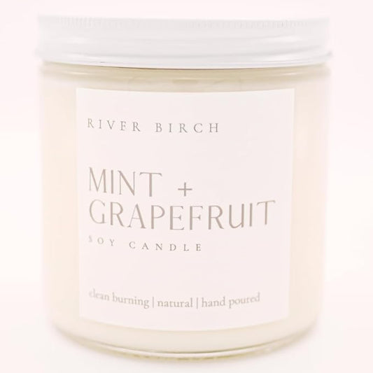 River Birch Candles Mint & Grapefruit Scented Candle | Premium, All-Natural, Non-Toxic, Soy Candles | 16oz 90 Hr Burn Time | Cozy Relaxing Gifts for Home - Bloomnest