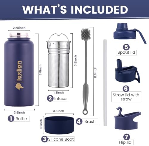 Lexlion Tea Infuser Water Bottle 32 Oz – Triple Wall Insulated Stainless Steel, Loose Leaf & Fruit Strainer, 3 Leakproof Lids, BPA-Free Silicone Sleeve, Reusable Thermal Mug - Bloomnest
