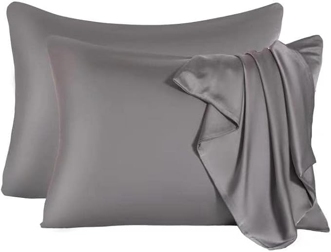 2 Pcs Mulberry Silk Pillowcase for Hair and Skin,Cooling Silk Pillow Case with Hidden Zipper,Allergen Proof Dual Sides Soft Breathable Smooth Silk Pillow Cover for Women(Queen-2PCS,Dark Gray) - Bloomnest