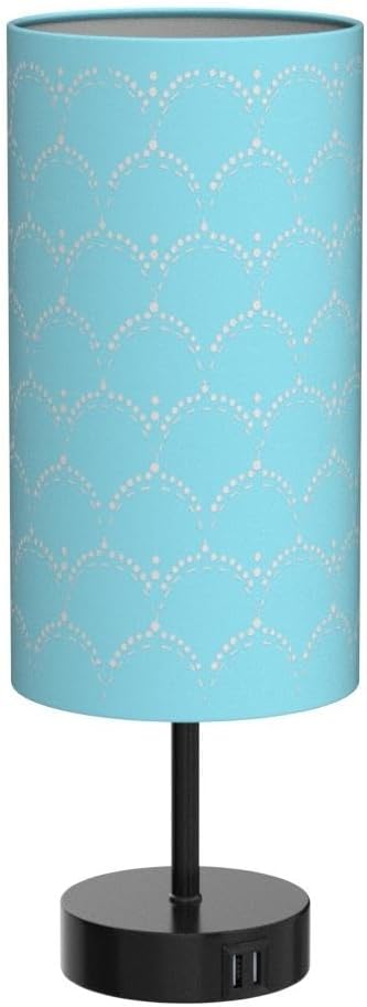 Touch Control Bedside Lamp with 2 USB Ports, 3-Way Dimmable Table lamp for Bedroom, Nightstand Lamp with Round Blue Fabric Shade for Living Room Home Office (E26 LED Bulb Included) - Bloomnest