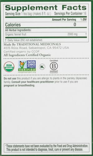 Traditional Medicinals Organic Fennel Tea,16 Count (Pack of 2) - Bloomnest