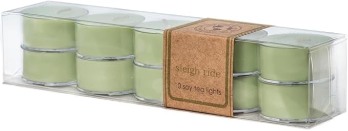 ECO CANDLE CO. Tea Light Candles, Sleigh Ride, 10-Pack - Scents of Pine & Orange - Recyclable, 100% Soy Wax, No Lead, Kraft Paper Label & Lid, Hand Poured, Phthalate Free, Midwest Grown Soybeans - Bloomnest