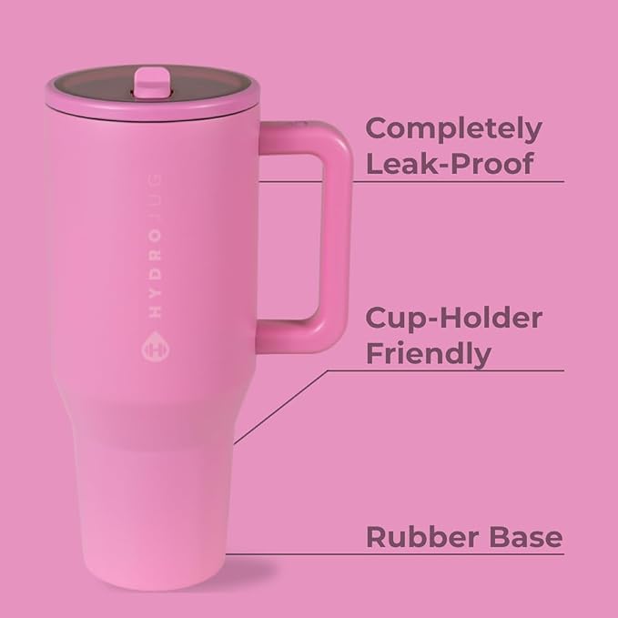 HydroJug Traveler - 40 oz Water Bottle with Handle & Flip Straw - Fits in Cup Holder, Leak Resistant Tumbler-Reusable Insulated Stainless Steel & Rubber Base - Gifts for Women & Men, Taffy - Bloomnest