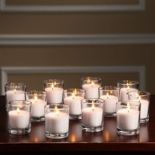 48 Pack White Unscented Clear Glass Filled Votive Candles. Hand Poured Wax Candle Ideal Gifts for Home Décor Parties Weddings Holidays and Meditation (White) - Bloomnest