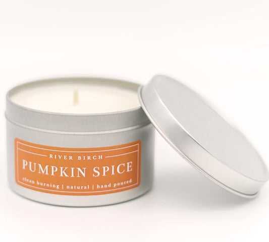 River Birch Candles Pumpkin Spice Scented Candle | Premium, All-Natural, Non-Toxic, Soy Candles | 8 oz. Silver Tin Travel Candle | Cozy Relaxing Gifts for Home - Bloomnest