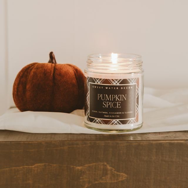 Sweet Water Decor Pumpkin Spice Candle, Autumn Scented Notes of Pumpkin, Cloves, & Buttercream, 40+ Hour Burn Time, Non-Toxic Soy Wax Blend, Poured in the USA, Cotton Wick, 9oz Glass Jar with Gold Lid - Bloomnest