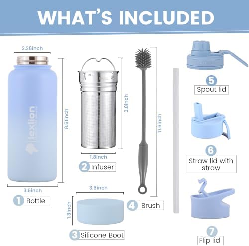 Lexlion Tea Infuser Water Bottle 32 Oz – Triple Wall Insulated Stainless Steel, Loose Leaf & Fruit Strainer, 3 Leakproof Lids, BPA-Free Silicone Sleeve, Reusable Thermal Mug - Bloomnest