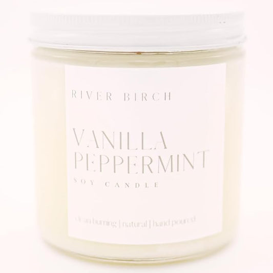 River Birch Candles Vanilla Peppermint Scented Candle | Premium, All-Natural, Non-Toxic, Soy Candles | 16oz 90 Hr Burn Time | Cozy Relaxing Gifts for Home - Bloomnest