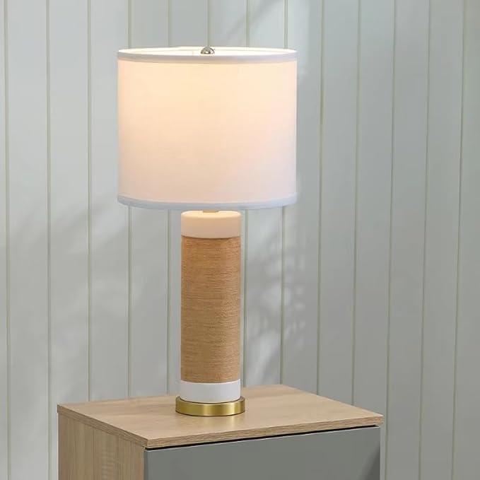 25.75” Rattan Ceramic Lamps for Living Room Set of 2, Farmhouse Table Lamp for Nightstand, White Lamps Set of 2 for Bedroom, Boho Ceramic Table Lamp for End Table - Bloomnest