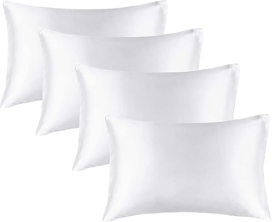BEDELITE Satin Pillowcase for Hair and Skin, Super Soft Similar to Silk Pillow Cases 4 Pack with Envelope Closure, Cooling Pillowcases for Women Men (20"x36" King Size, White) - Bloomnest