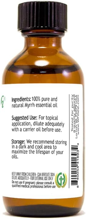 GreenHealth Myrrh Essential Oil - 2 fl oz (59 ml) Amber Glass Bottle with Cap - 100% Pure Essential Oil Greenals