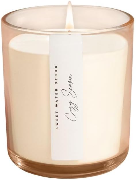 Sweet Water Decor Cozy Season Candle, 12oz Sandstone Glass Jar, Autumn Scented Notes of Woods, Spice, & Citrus, 50+ Hour Burn Time, Non-Toxic Soy Wax Blend, Poured in The USA, Cotton Wick - Bloomnest