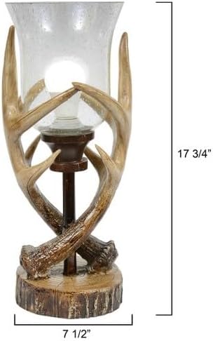 BLACK FOREST DECOR Antler Lodge Uplight Lamp - Rustic Lodge Lamp with Seeded Glass Globe - Bloomnest