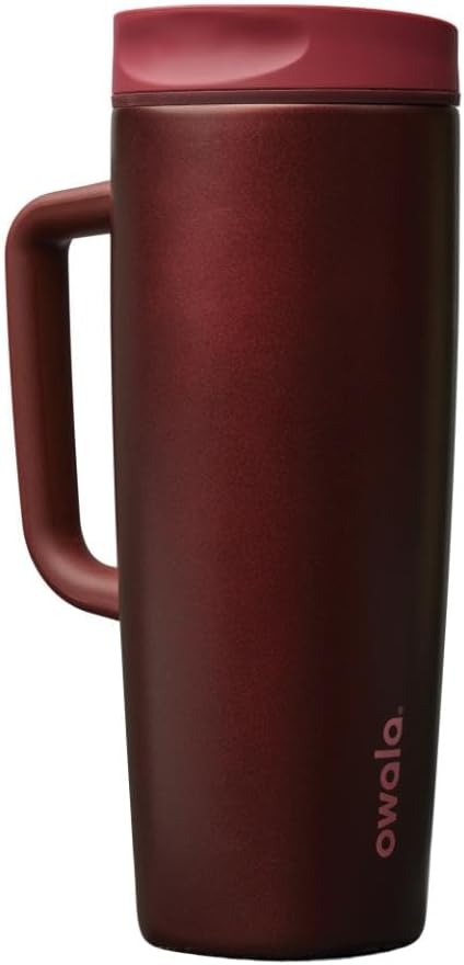 Owala SmoothSip Slider Stainless Steel Insulated Travel Mug with handle, 100% Leak Proof, For Hot and Cold Drinks, Travel Friendly with Sliding Lock Lid, 24 oz, BPA Free, Leak Proof, Black Cherry - Bloomnest