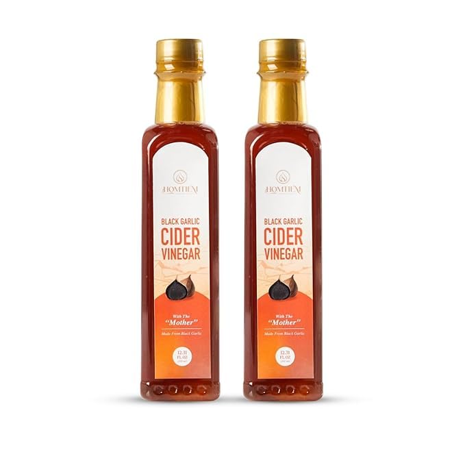 Homtiem Black Garlic Cider Vinegar – Naturally Fermented Made with Black Garlic and Cider Vinegar, Gluten Free, Rich in Health Benefits, Ideal for Salad Dressings, Sauces, Drinks, and Healthy Recipes (350ml, Pack of 2) - Bloomnest