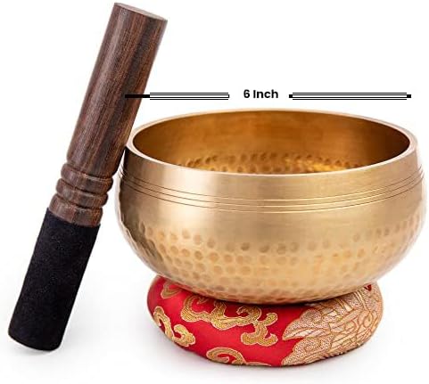 Tibetan Singing Bowl Set - Easy To Play for Beginners - Authentic Handcrafted Mindfulness Meditation Holistic Sound 7 Chakra Healing Gift by Himalayan Bazaar (6")