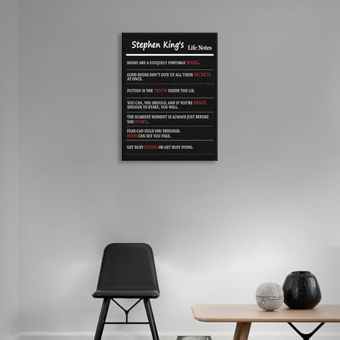 WYJDFART About Book and Life Stephen King's Life Notes Inspirational Posters Motivational Wall Art for Library Bookstore Study Room Bedroom Home School Framed Ready to Hang [30" W X 40" H] - Bloomnest