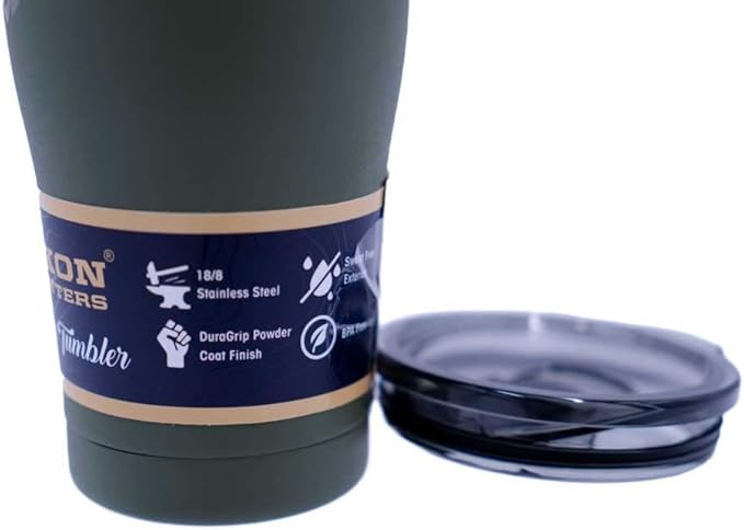 Yukon Outfitters Freedom High Grade 18/8 Corrosion-Resistant Stainless Steel Double Wall Vacuum Tumbler (20 oz/ 590ml) - 7.3" H x 3.4" Top dia. / 2.7" Bottom dia., Olive Drab with Papa Bear Shades - Bloomnest