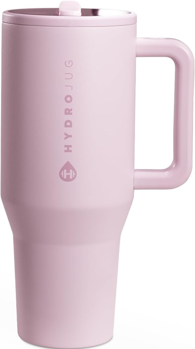 HydroJug Traveler - 40 oz Water Bottle with Handle & Flip Straw - Fits in Cup Holder, Leak Resistant Tumbler-Reusable Insulated Stainless Steel & Rubber Base - Gifts for Women & Men, Sweet Pea Hydrojug