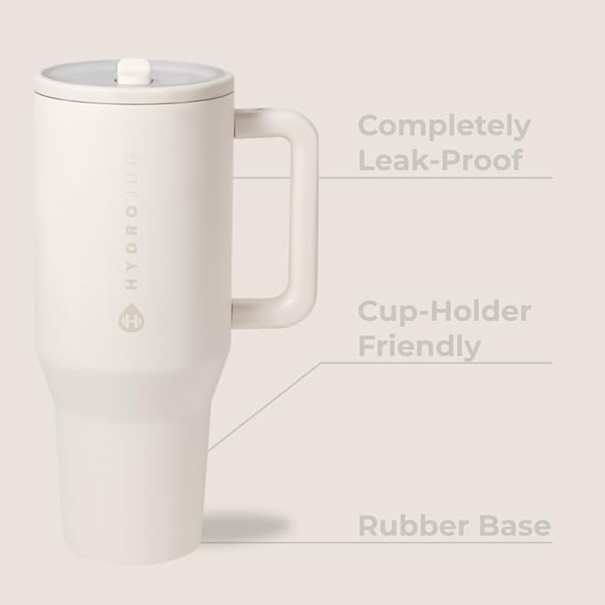 HydroJug Traveler - 32 oz Water Bottle with Handle & Flip Straw - Fits in Cup Holder, Leak Resistant Tumbler-Reusable Insulated Stainless Steel & Rubber Base - Gifts for Women & Men, Cream - Bloomnest