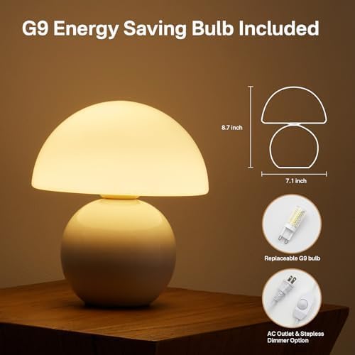 Mushroom Lamp Table Lamp for Bedroom,Desk Bedside Small Lamps for Living Room Night Stands,Mushroom Decor Cute Mini Modern Mid Century Lamps,Unique Aesthetic Home Living Room Decor(White) - Bloomnest
