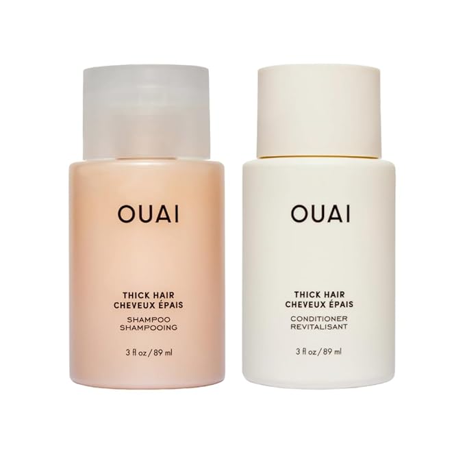 OUAI Thick Hair Shampoo & Conditioner Set, Travel Size - Moisturizing Shampoo & Conditioner - With Keratin, Marshmallow Root, Shea Butter & Avocado Oil - Sulfate, Paraben & Phthalate Free (3 Oz) - Bloomnest