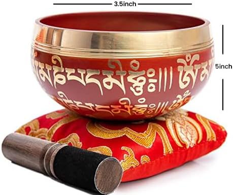 Tibetan Singing Bowl Set - Easy To Play for Beginners - Authentic Handcrafted Mindfulness Meditation Holistic Sound 7 Chakra Healing Gift by Himalayan Bazaar (Crimson) - Bloomnest