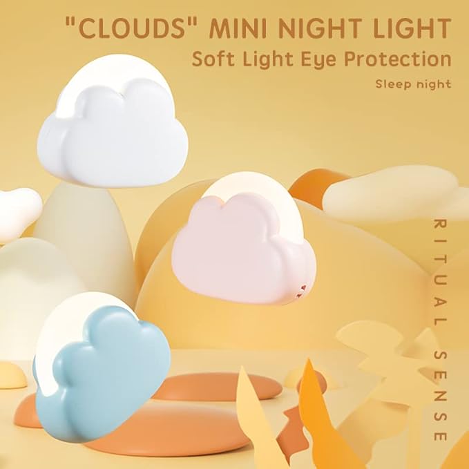 Portable LED Night Light, Cute Cloud Mini Desk Lamp with 4 Working Modes, Rechargeable Kids Night Light for Camping, Bedside Lamp for Bedroom Nightlights [with Wrist Strap] [with USB Cable] - Bloomnest