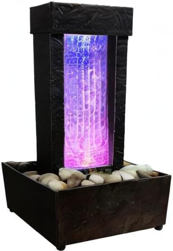 Nature's Mark 10" H Crackled Glass Light Show Tabletop Water Fountain with Natural River Rocks and Color Changing LED Lights (Corded) - Bloomnest