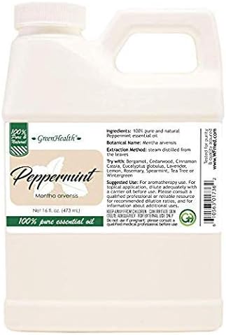 GreenHealth Peppermint Essential Oil 16 fl oz (473 mL) - 100% Pure Mentha Arvensis Oil for Diffusers, Candle Making, Soap Making, DIY Blends, Home Fragrance Greenals