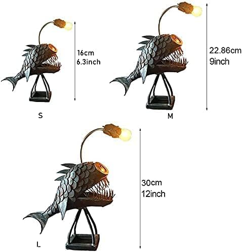 CAFELE Rustic USB Angler Fish Lamp, Shark Lamp Steampunk Style Table Lamp, Simulation Flame LED Bulbs Lights, Handmade Night Lights, Book Lights, Industrial Creative Decor for Home/Office (Large) - Bloomnest