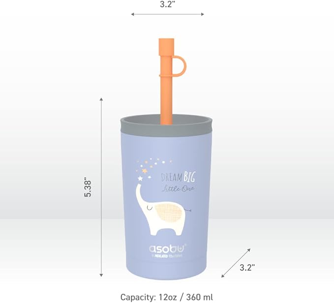 asobu Stainless Steel Kids Tumbler with Flexible Straw Lid | Insulated Water Bottle | Reusable Travel Cup 12 Ounce (Blue) - Bloomnest