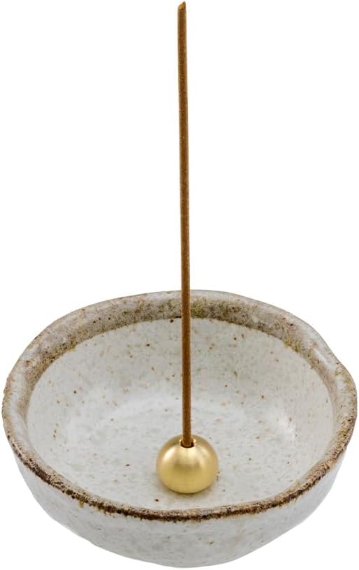 Asayu Japanese Small Mini Incense Holder for Sticks 3.3 inch (83mm), Made in Japan Ceramic Ash Catcher and Brass Incense Burner Set for Yoga, Meditation (Small Pearl Incense Holder) - Bloomnest