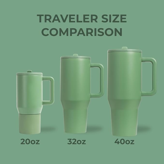 HydroJug Traveler - 32 oz Water Bottle with Handle & Flip Straw - Fits in Cup Holder, Leak Resistant Tumbler-Reusable Insulated Stainless Steel & Rubber Base - Gifts for Women & Men, Sage - Bloomnest