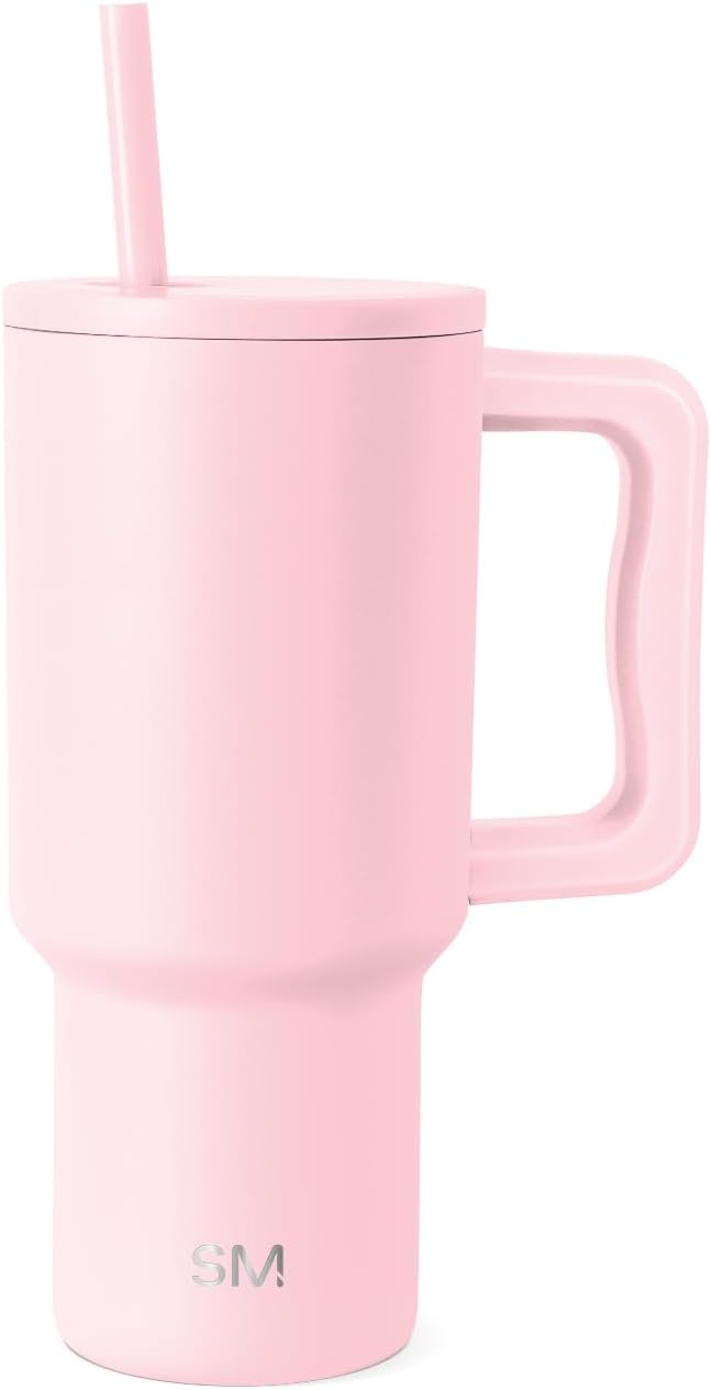 Simple Modern 30 oz Trek Tumbler with Handle and Straw Lid | Cup Holder Friendly Insulated Stainless Steel Travel Mug | Blush SimpleModern