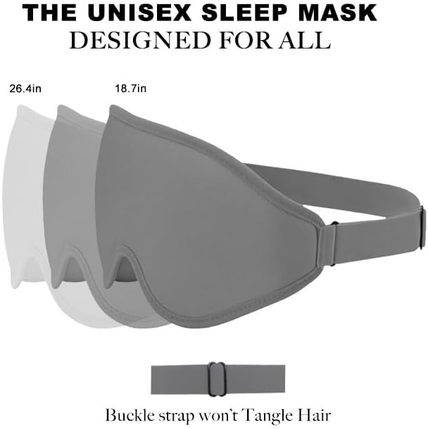 3D Contoured Sleep Eye mask Side Sleeper Men Women Zero Eye Pressure high Density Memory Foam Soft Breathable Light Blocking Night Blindfold Travel Yoga Napping Gray - Bloomnest