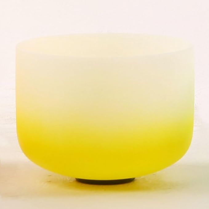 Leize Crystal Singing Bowl Gradient Color Chakra Tuned Quartz 10” wide Yellow 432hz E Note with Suede Striker - Bloomnest