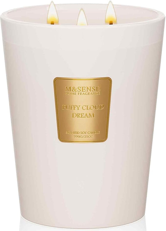 M&SENSE Puffy Cloud Dream Scented Candle, 35oz Extra Large 3 Wick Natural Soy Wax, 150 Hours Long Lasting Slow Burning, Candles Gift for Fall Winter Festival Housewarming Home Decor - Bloomnest