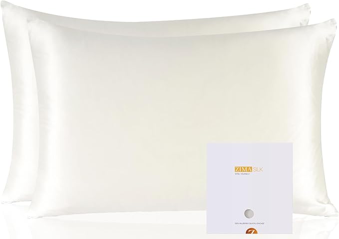 ZIMASILK 100% Pure Mulberry Silk Pillowcase 2 Pack, Soft and Smooth,Both Sides Premium Grade 6A Silk,600 Thread Count,with Hidden Zipper (Queen 20''x30'',Ivory) - Bloomnest