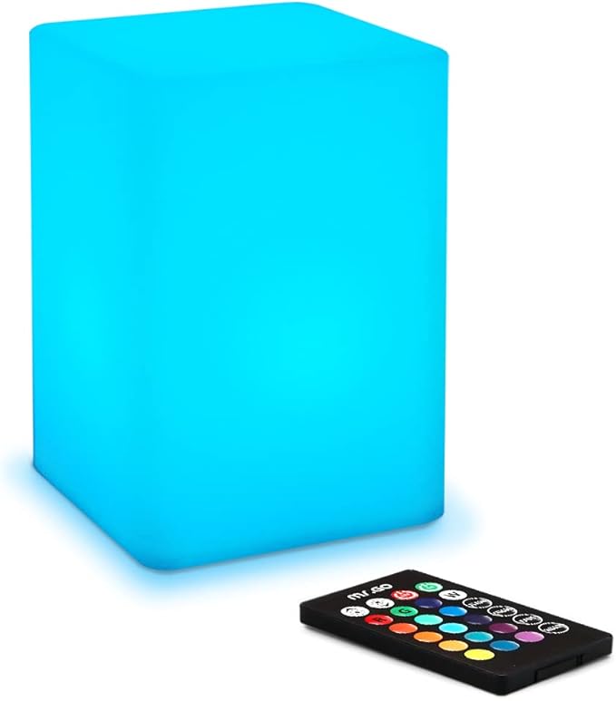Mr.Go 6-inch Dimmable LED Night Light Mood Lamp for Kids and Adults - 16 RGB Colors - 8 Level Dimming - 4 Lighting Effects - Rechargeable - Remote Control - Decorative - Fun and Safe - White Cube - Bloomnest