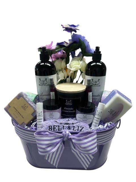 Bella Liz Lavender Gift Set – 14 piece Spa Set with Soy Candle, Handmade Soaps, Body Wash & Lotion, Bath Bombs, Lip Balms, Sugar Scrub, Body Butter & More – Self-Care Gift - Bloomnest