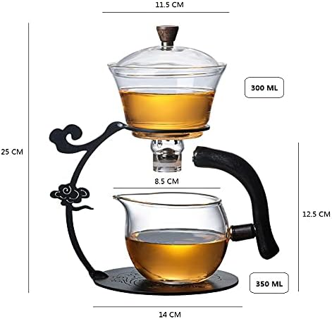 RORA Glass Teapot Set Semi Automatic Drip Rotating with Infuser Lazy Kungfu Tea pot Set (Black) - Bloomnest
