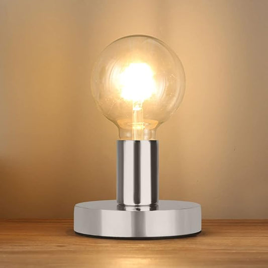 Helunsi Industrial Table Lamp Base, Silver E26 E27 Lamp Base Without Shade, Mini Short Desk Lamp Exposed Bulb Base, Simple Metal Edison Light Bulb Stand, with 5.8ft Cord Switch Plug Bulb Base Holder - Bloomnest