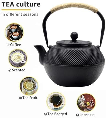 40.6oz Cast Iron Teapot, Japanese Tetsubin Tea Kettle for Stovetop Safe, Black Cast Iron Tea Kettle with Infuser for Loose Leaf, Tea Pot with Enameled Interior, Gift for Tea Lovers - Bloomnest