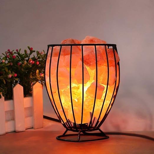 Himalayan Pink Salt Metal Basket Lamp (Tall) with Pair of Extra Bulb, Unique Gift Idea - Bloomnest